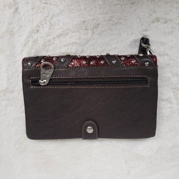 Rustic Couture Wristlet Wallet Grunge Punk Studded Maroon Brown - Picture 15 of 15